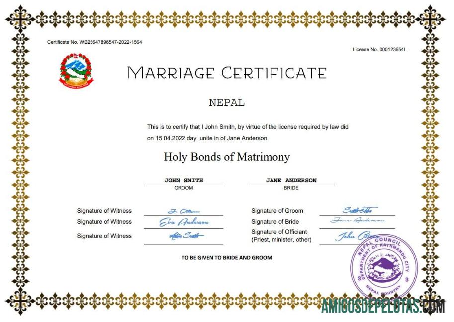 Realistis Nepal pernikahan sertifikat Word and PDF templat