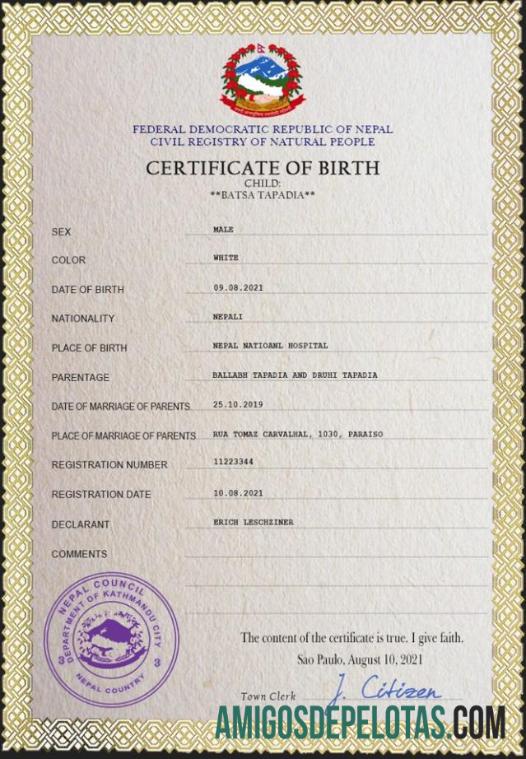 Dapat Diedit Nepal vital record kelahiran sertifikat PSD templat