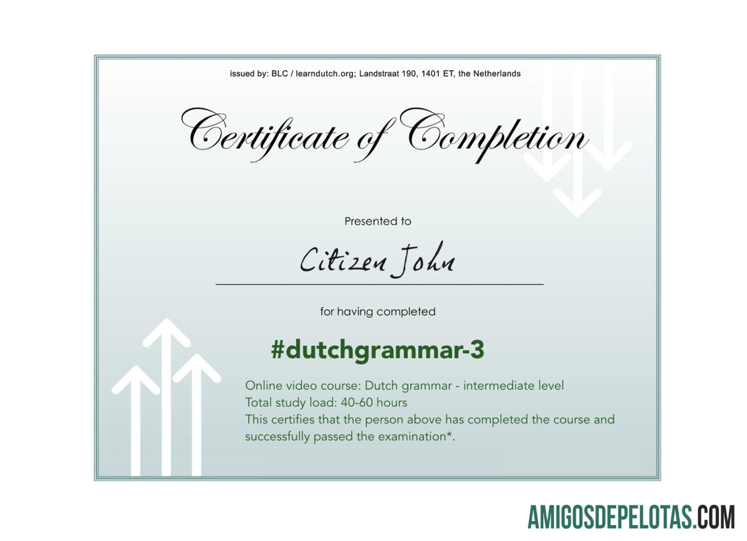 Belanda language grammar sertifikat of completion PSD contoh, completely Dapat Diedit makering