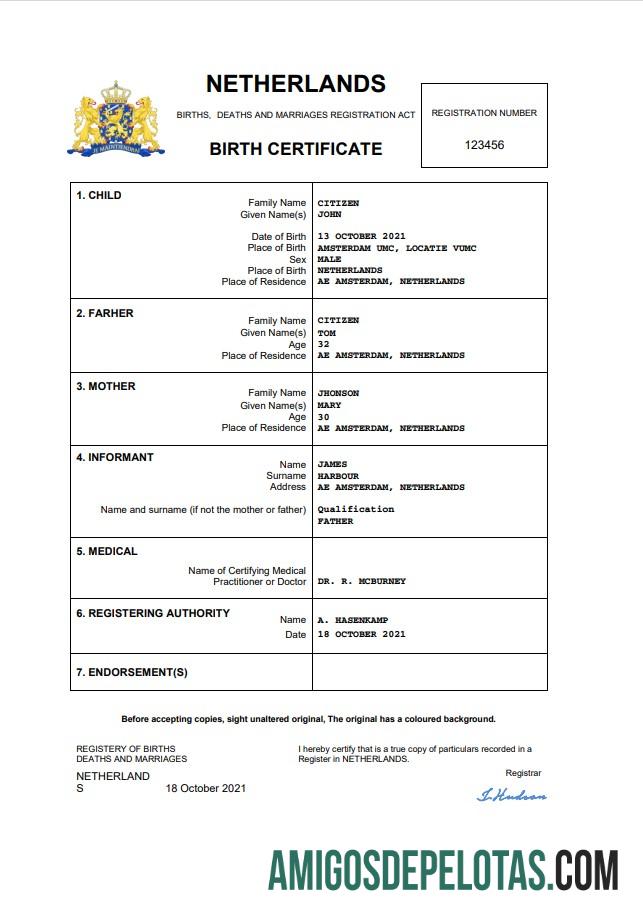 Berkualitas Belanda vital record kelahiran sertifikat Word and PDF templat