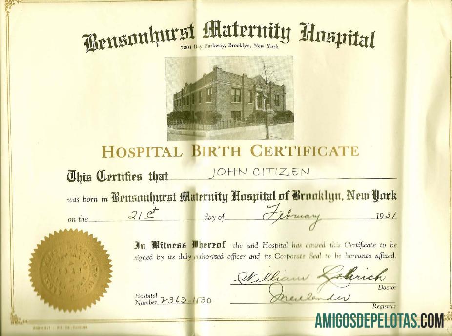 Baru York Bensonhurst Maternity hospital kelahiran sertifikat pratinjau