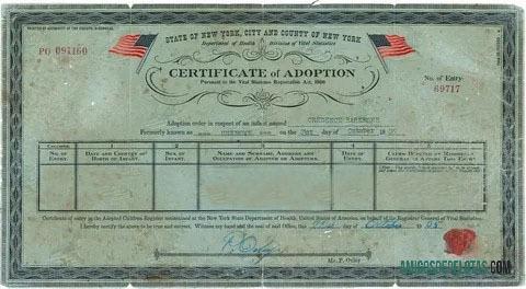 Baru York Registry of vital Statistik adoption sertifikat pratinjau
