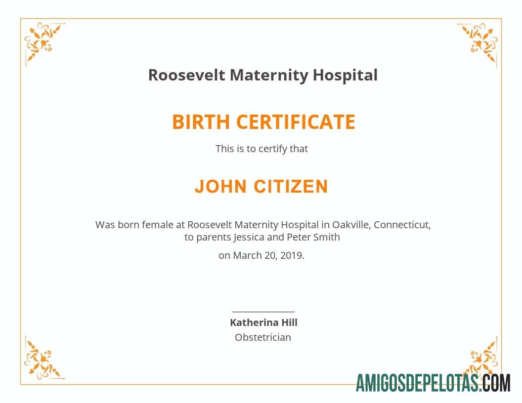 Baru York Roosvelt Maternity hospital kelahiran sertifikat templat