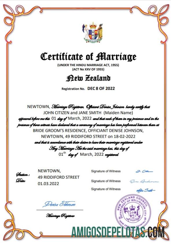 Profesional Selandia Baru pernikahan sertifikat Word and PDF templat