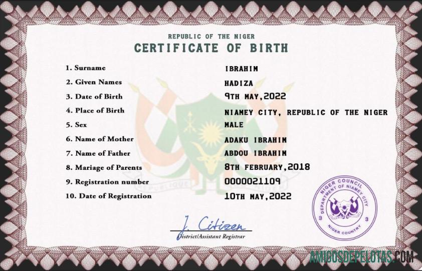 Premium Niger vital record kelahiran sertifikat PSD templat