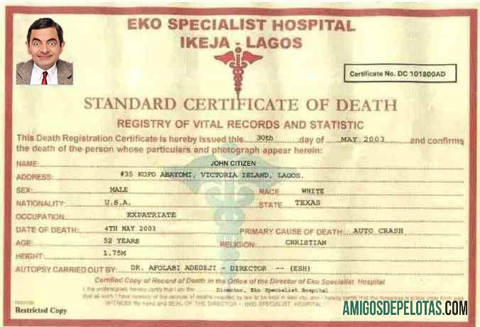Nigeria Eko specialist hospital kematian sertifikat desain