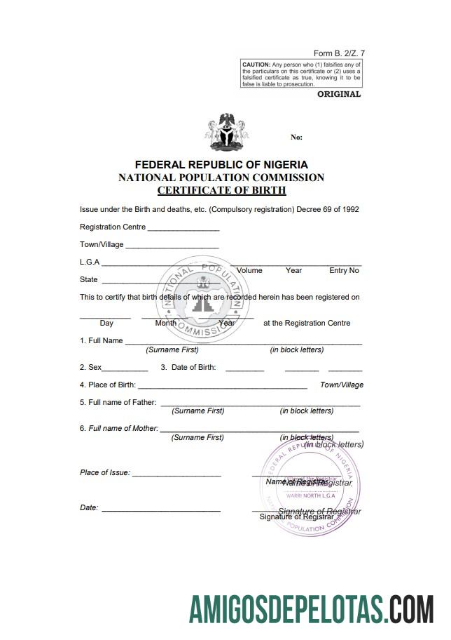 Berkualitas Nigeria kelahiran sertifikat templat in Word and PDF format