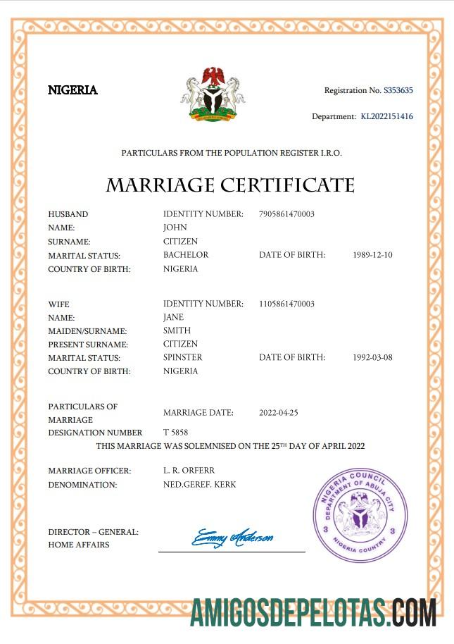 Dapat Diedit Nigeria pernikahan sertifikat Word and PDF templat