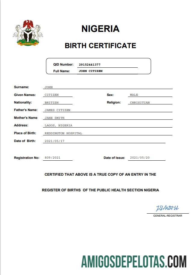 Premium Nigeria vital record kelahiran sertifikat templat in Word and PDF format, completely Dapat Diedit
