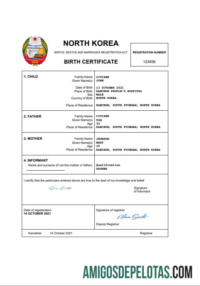 Profesional Korea Utara kelahiran sertifikat Word and PDF templat