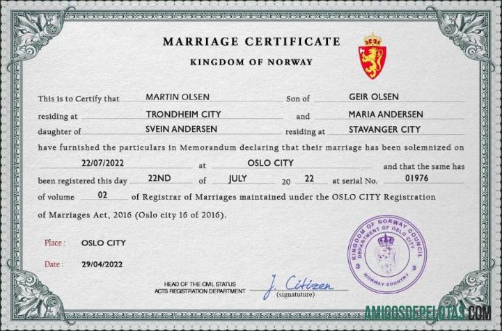 Profesional Norwegia pernikahan sertifikat PSD templat