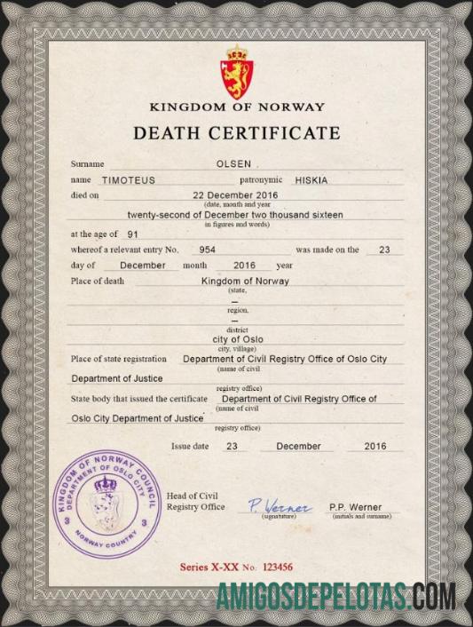Dapat Diedit Norwegia vital record kematian sertifikat PSD templat