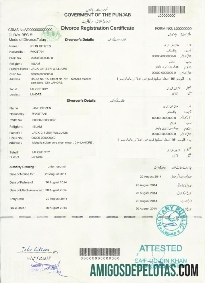 Pakistan (Punjab) perceraian sertifikat pratinjau