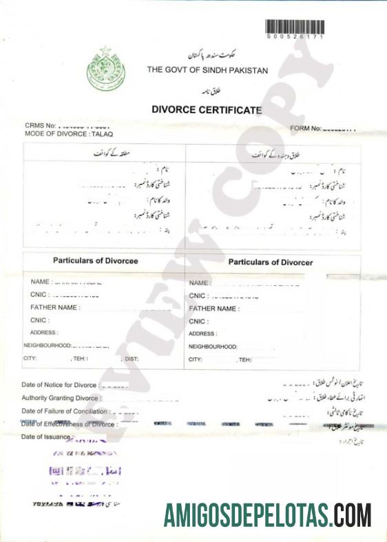 Pakistan Government of Sindh Pakistan perceraian sertifikat pratinjau