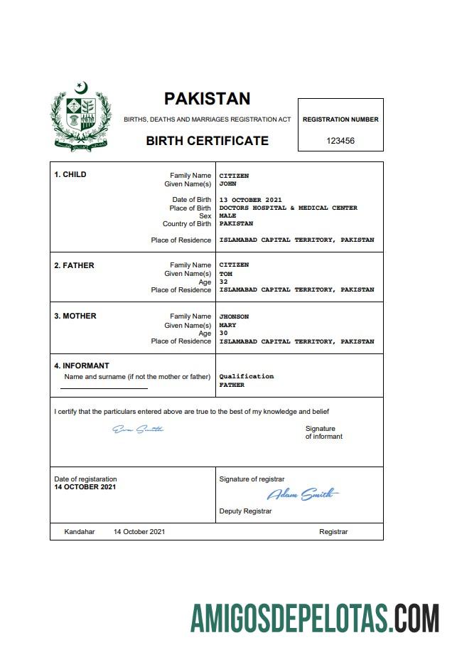 Dapat Diedit Pakistan vital record kelahiran sertifikat Word and PDF templat, completely Dapat Diedit