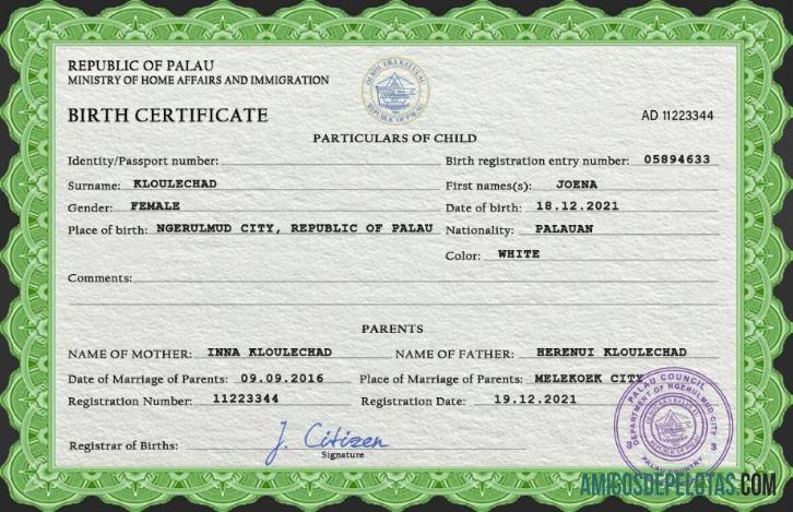 Dapat Diedit Palau kelahiran sertifikat PSD templat