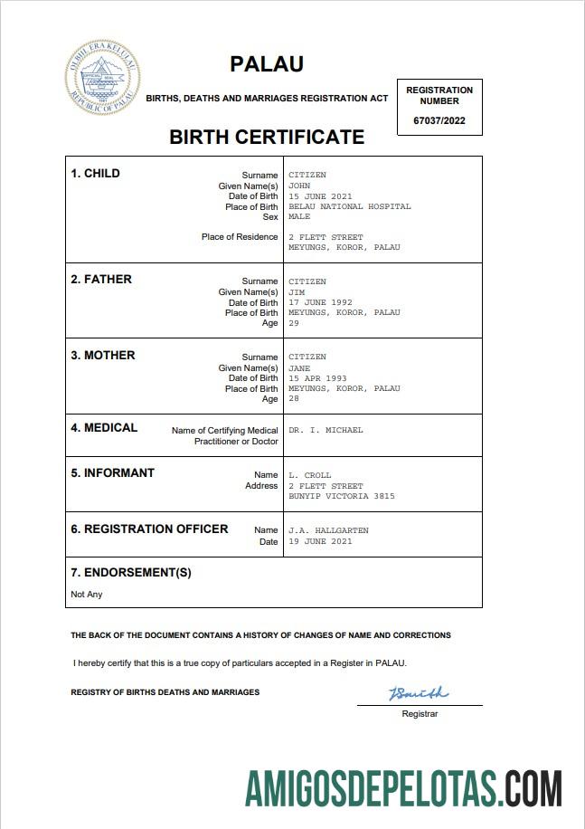 Berkualitas Palau kelahiran sertifikat Word and PDF templat