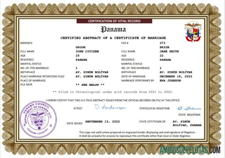 Profesional Panama pernikahan sertifikat Word and PDF templat