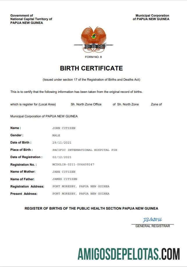Realistis Papua Nugini vital record kelahiran sertifikat Word and PDF templat
