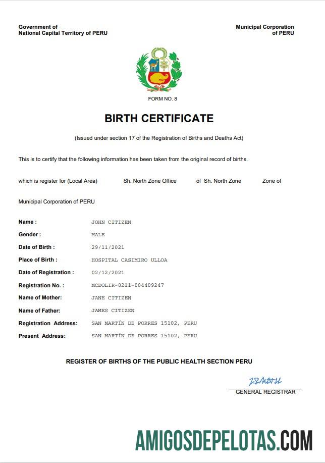 Berkualitas Peru kelahiran sertifikat Word and PDF templat