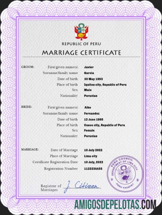 Premium Peru pernikahan sertifikat PSD templat
