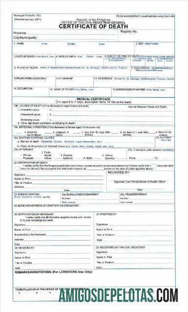 Filipina Office of civil registrar general kematian sertifikat sampel