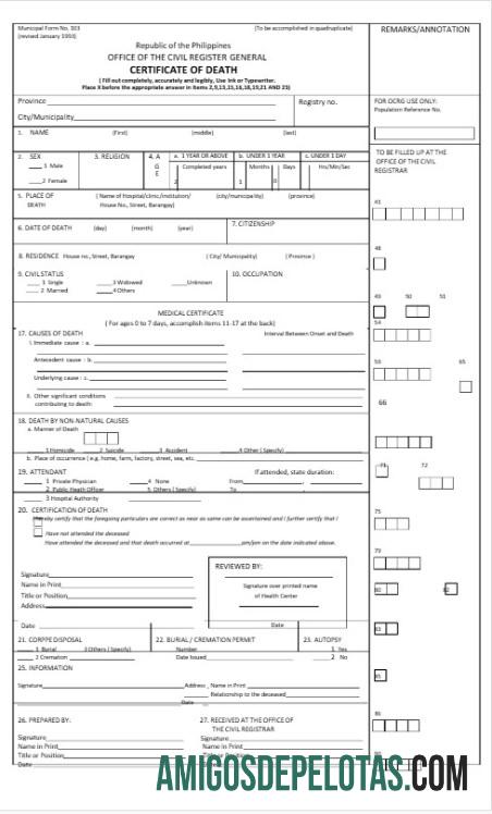 Filipina Office of the civil register general kematian sertifikat desain