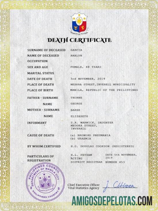 Premium Filipina vital record kematian sertifikat PSD templat