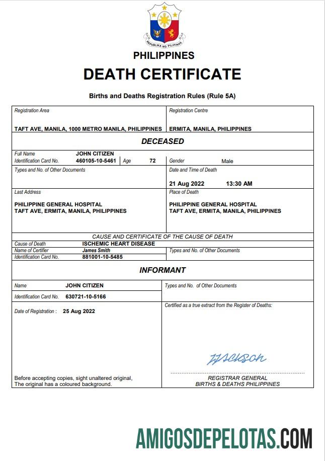Premium Filipina vital record kematian sertifikat Word and PDF templat