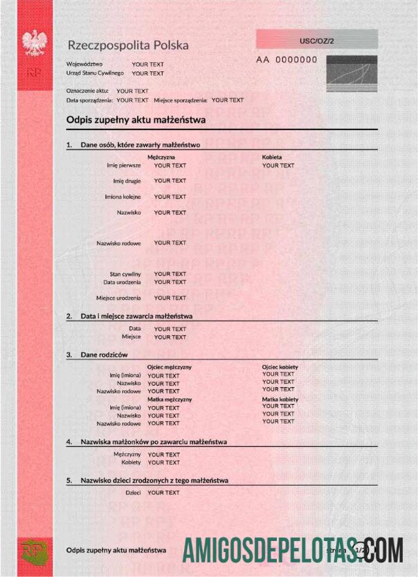 Polandia pernikahan sertifikat PSD 1 makering