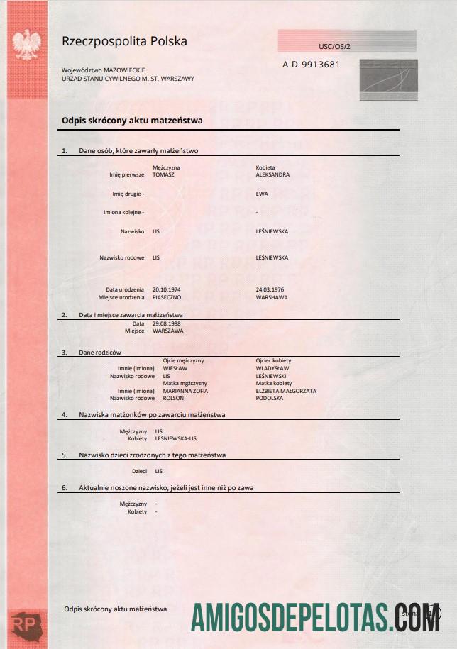 Berkualitas Polandia pernikahan sertifikat templat in Word and PDF format, merah muda