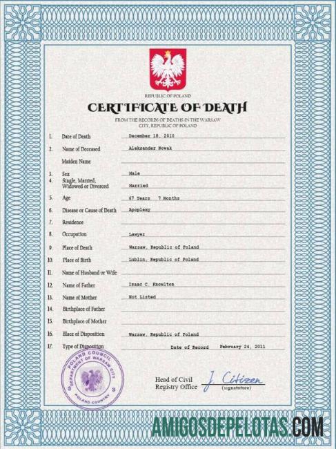 Dapat Diedit Polandia vital record kematian sertifikat PSD templat