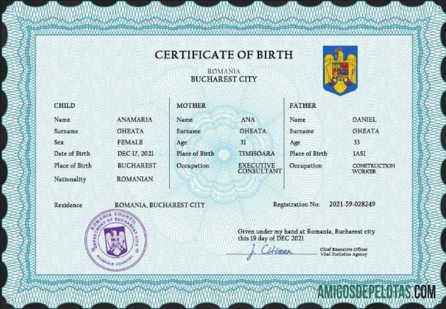 Berkualitas Rumania vital record kelahiran sertifikat PSD templat