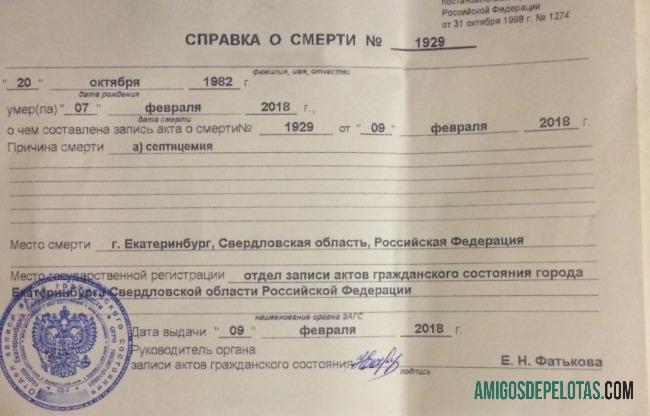 Rusia Civil registry office kematian sertifikat sampel