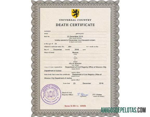 Rusia Department of civil registry office of Moscow kematian sertifikat templat
