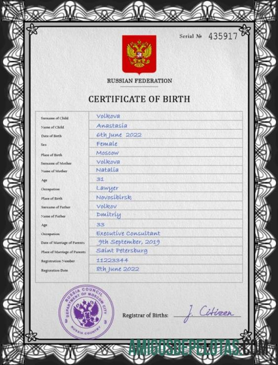 Berkualitas Rusia vital record kelahiran sertifikat PSD templat,