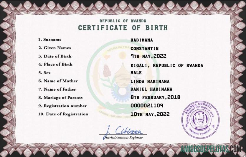 Premium Rwanda kelahiran sertifikat PSD templat