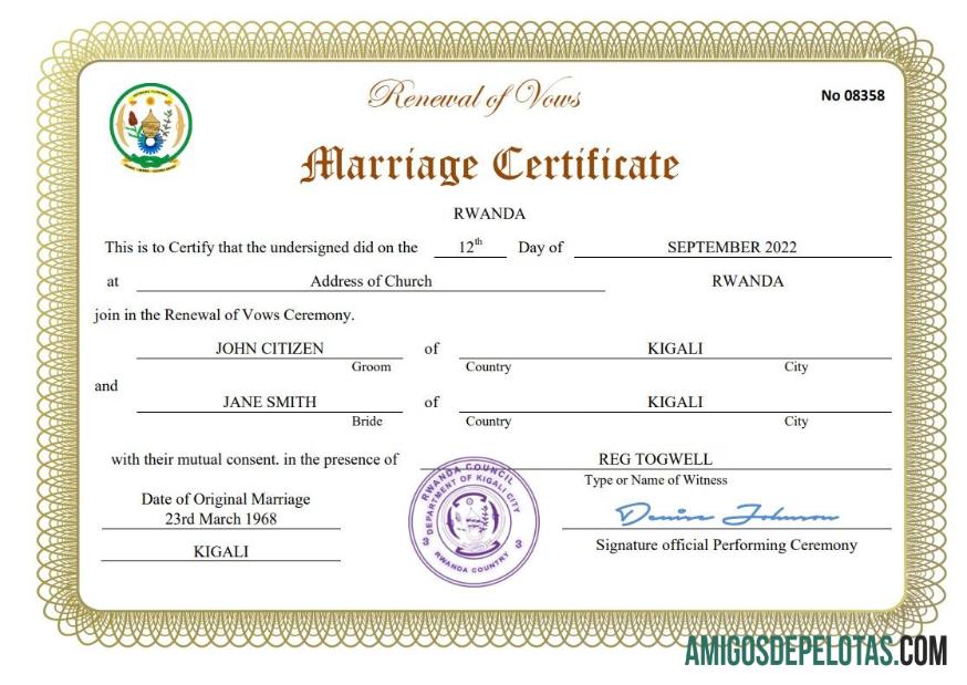 Profesional Rwanda pernikahan sertifikat Word and PDF templat