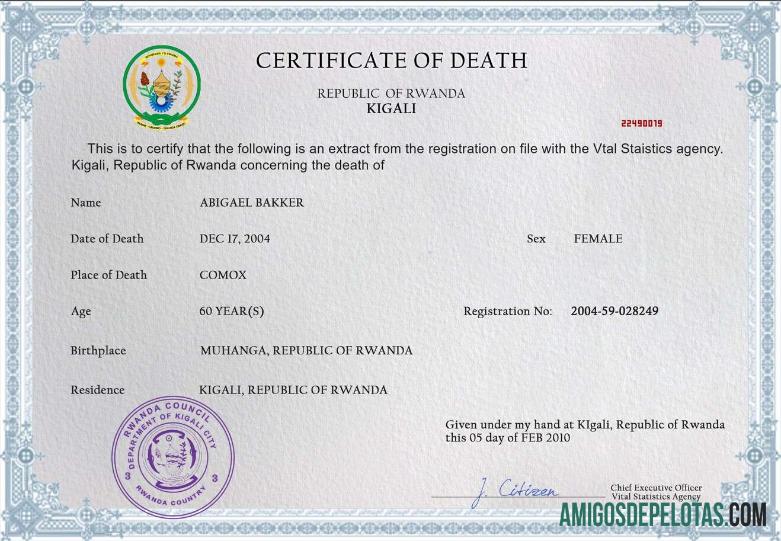 Berkualitas Rwanda vital record kematian sertifikat PSD templat