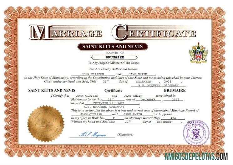 Premium Saint Kitts and Nevis pernikahan sertifikat Word and PDF templat