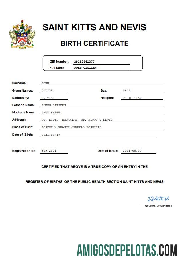 Premium Saint Kitts and Nevis vital record kelahiran sertifikat Word and PDF templat