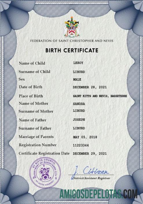 Dapat Diedit Saint Kitts vital record kelahiran sertifikat PSD templat