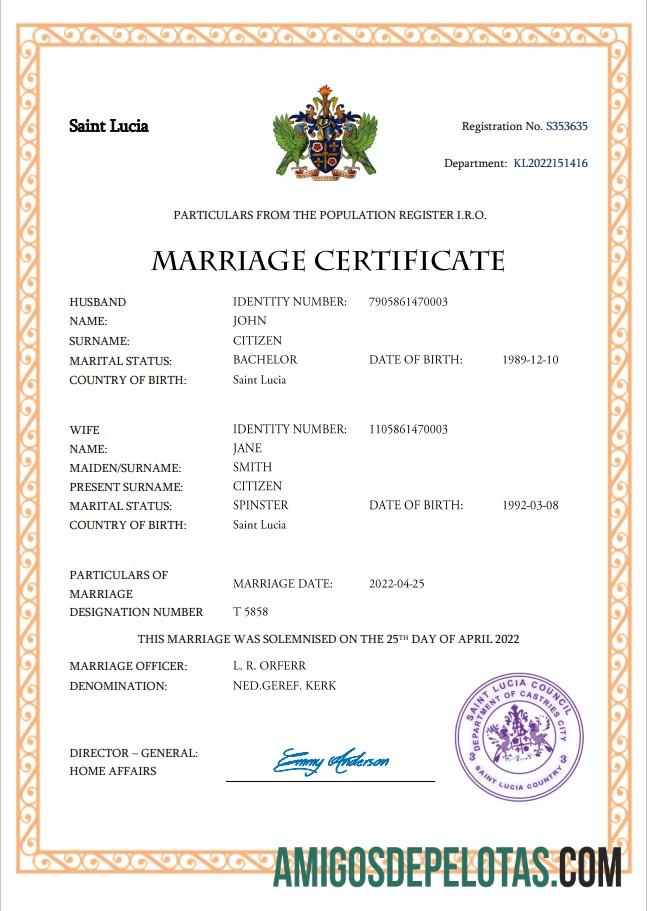 Realistis Saint Lucia pernikahan sertifikat Word and PDF templat