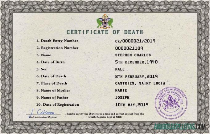 Dapat Diedit Saint Lucia vital record kematian sertifikat PSD templat