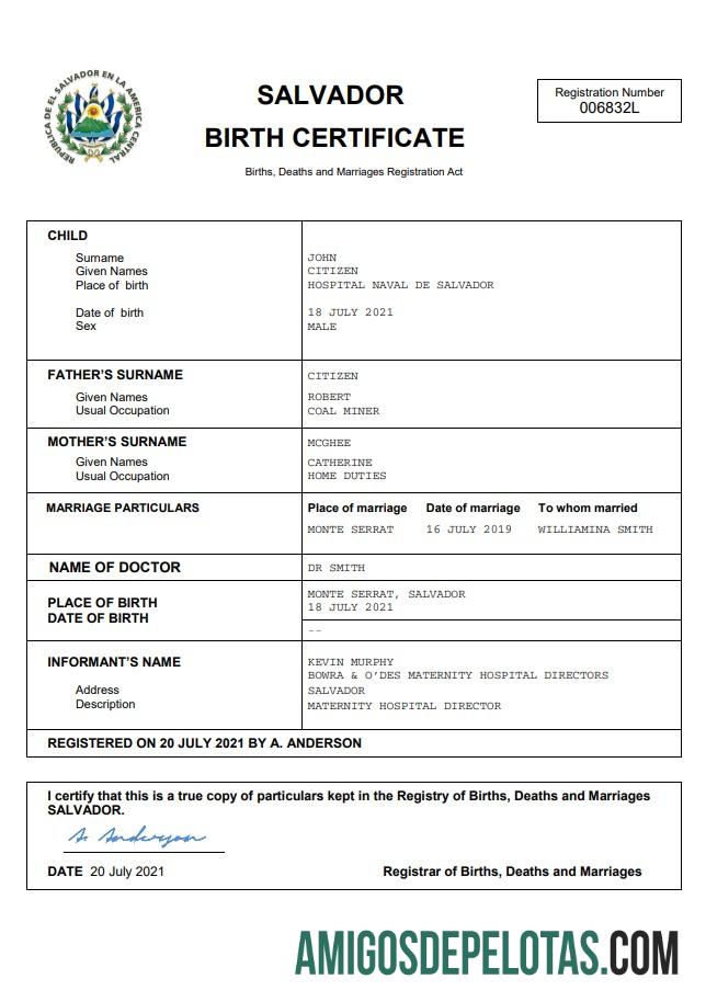 Realistis Salvador kelahiran sertifikat Word and PDF templat