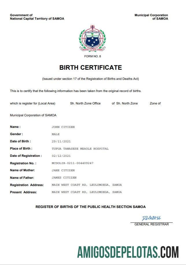 Dapat Diedit Samoa vital record kelahiran sertifikat Word and PDF templat
