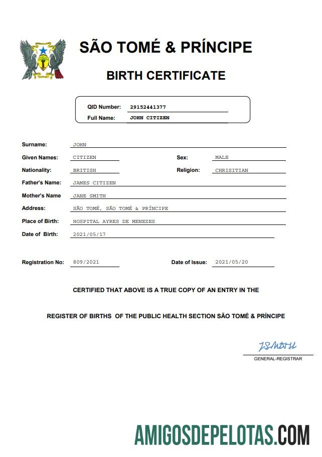 Dapat Diedit Sao Tome & Principe vital record kelahiran sertifikat Word and PDF templat
