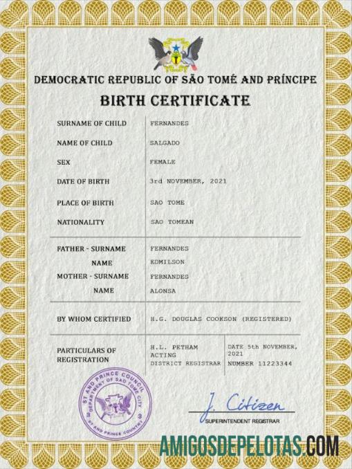 Dapat Diedit Sao Tome dan Principe vital record kelahiran sertifikat PSD templat