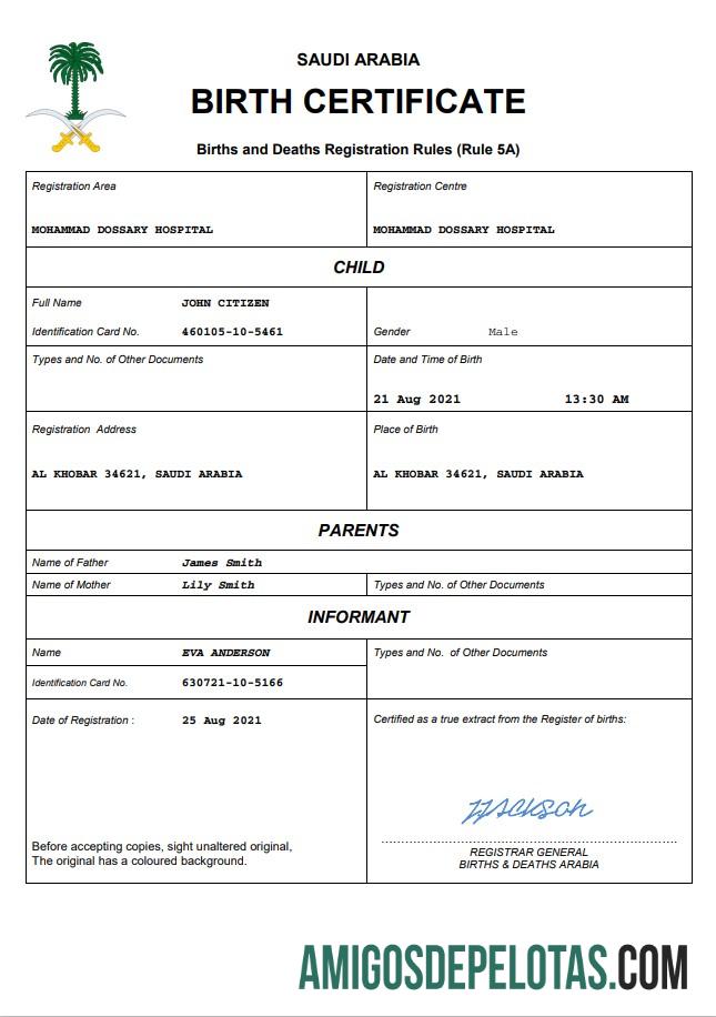 Profesional Arab Arab Saudi kelahiran sertifikat Word and PDF templat