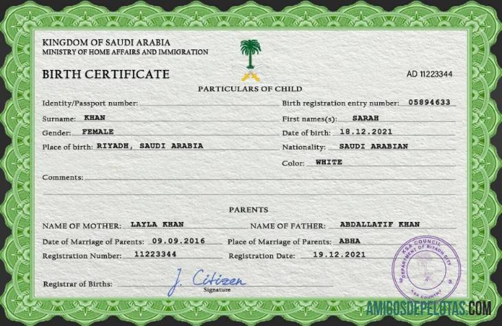 Berkualitas Arab Arab Saudi vital record kelahiran sertifikat PSD templat